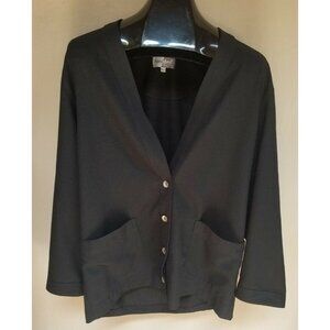 Vintage Hanasport California Womens Large Black Button Up Sweater V-Neck Casual